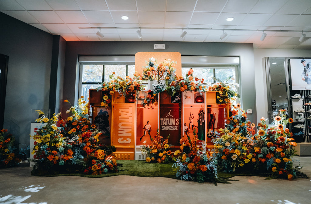 Epic Floral display for the Foot Locker x Jordan Tatum 3 Shoe Launch in Boston, Massachusetts